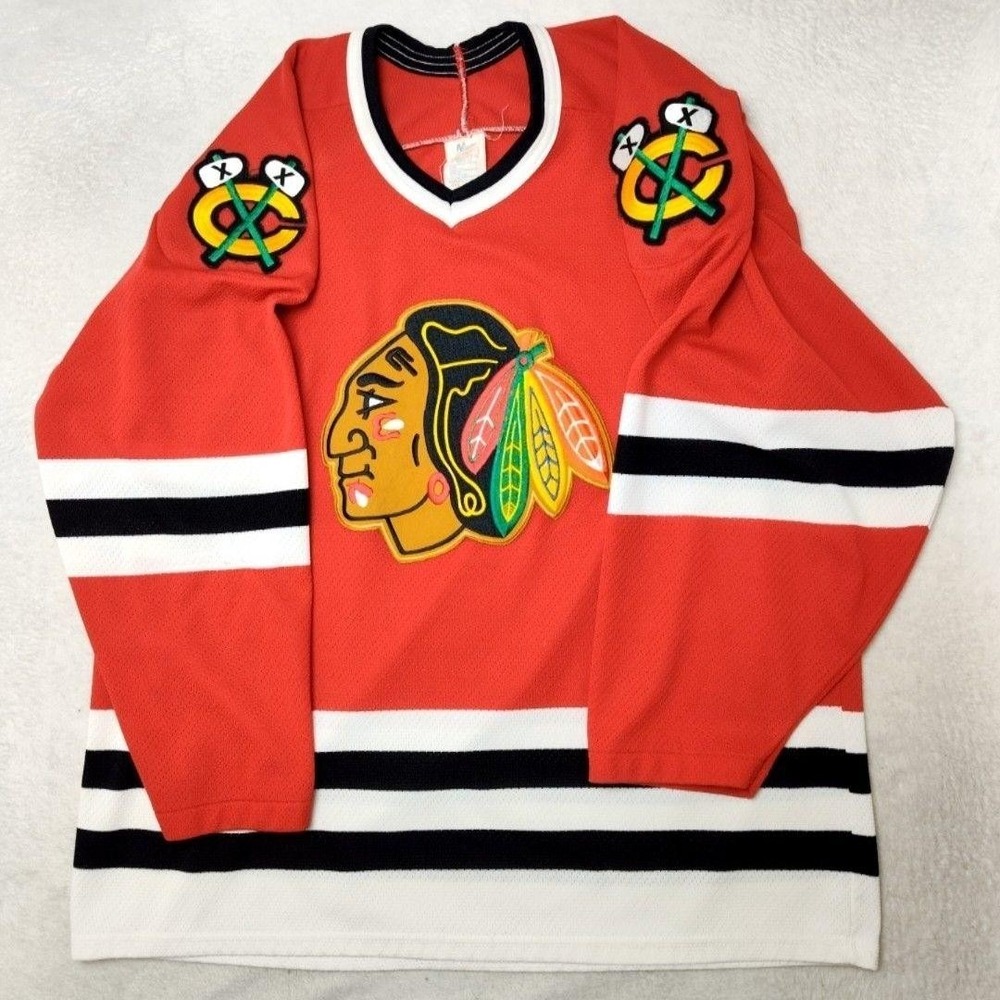 Vintage Chicago Blackhawks Jersey Men L Red CCM Maska Air-KNIT Jersey Hockey USA